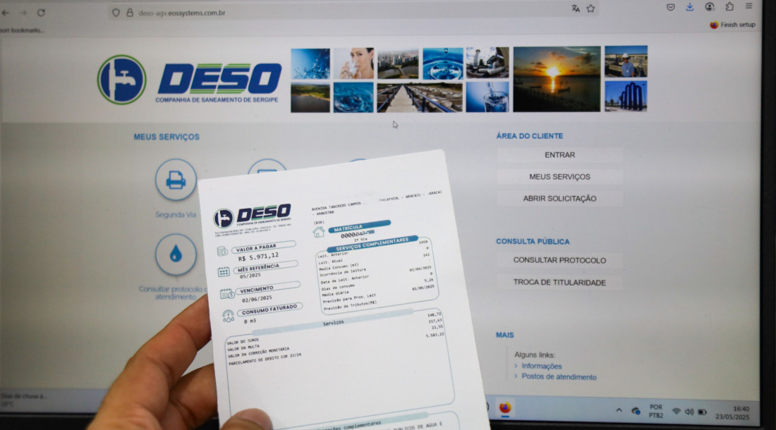 Documentos podem ser acessados por meio da Agência Virtual da Deso. | Foto: Ascom/Deso